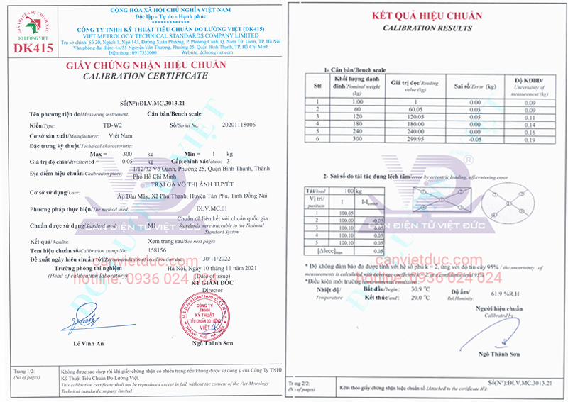 Mẫu giấy chứng nhận hiệu chuẩn của tổng cục đo lường Việt Nam
